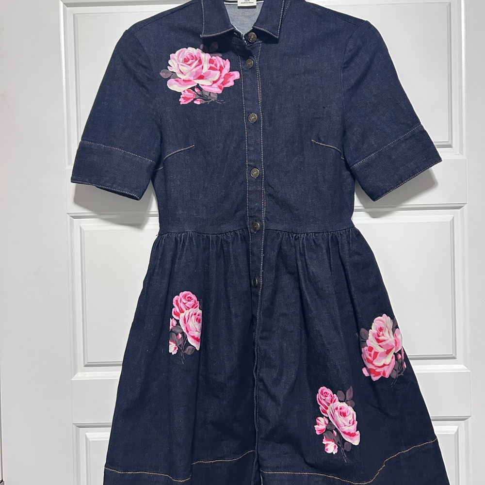 Kate Spade Dark Denim Dress with Pink Floral Accents